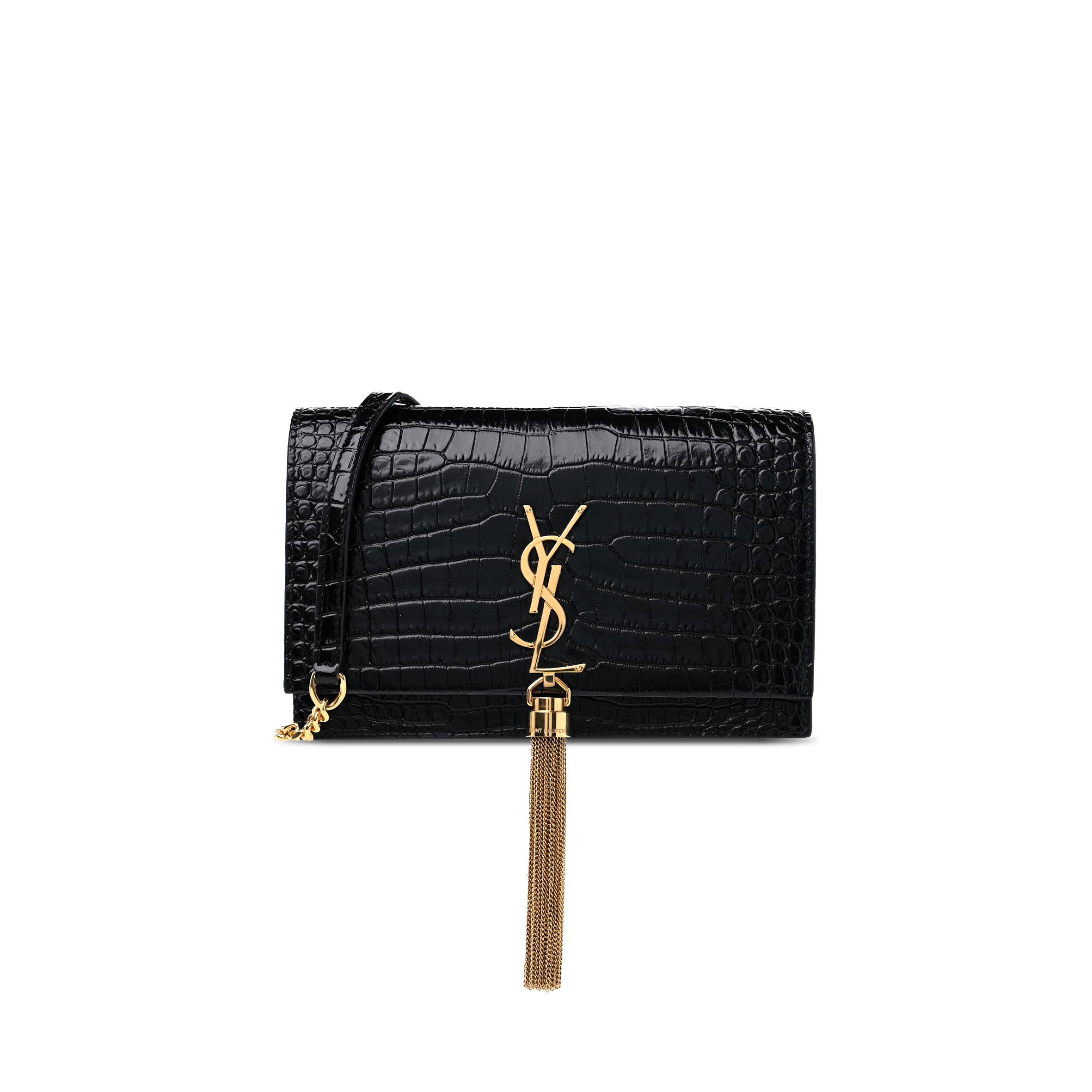 Y*S*L KATE MONOGRAM TASSEL CHAIN WALLET IN CALFSKIN CROCODILE EMBOSSED 452159DND1J1000 (19*12.5*4cm)